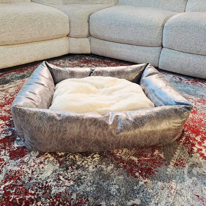 Plush Grey Dog Bed